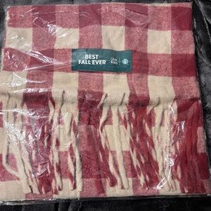 Uber Eats Starbucks Best Fall Ever Burgundy and Tan Plaid Scarf